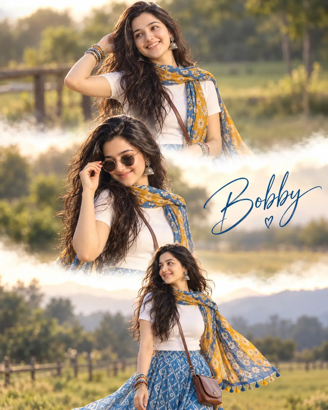 Aesthetic Portrait | Blue & Mustard Indo-Western Look — AI photo created with this prompt